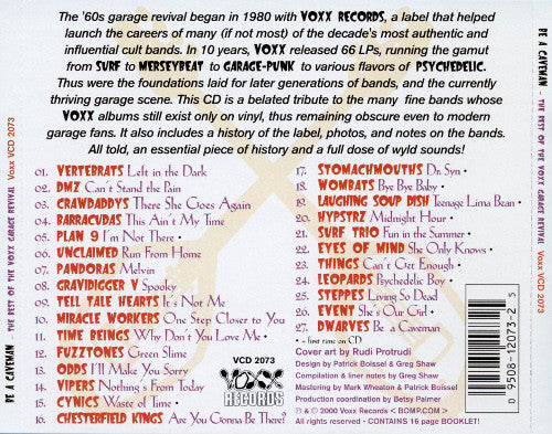 Image of Back Cover of CD - VG+/VG+ - VARIOUS, Be A Caveman - The Best Of Voxx Garage Revival 1979-1990 (Voxx Records; VCD 2073, US 2000, Jewel Case), ,  - 3516475C