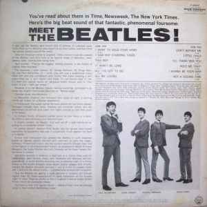 Image of Back Cover of LP - VG+/VG+ - THE BEATLES, Meet The Beatles! (Capitol Records; T 2047, US 1964 Reissue, Pasteback Sleeve, Mono, Scranton Pressing, 3rd Variation, No Producer Credit), ,  - 3546221S