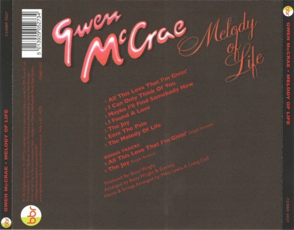 Image of Back Cover of CD - VG+/VG+ - GWEN MCCRAE, Melody Of Life (Big Break Records; CDBBR 0227, UK 2013 Reissue, Jewel Case), ,  - 3516484C