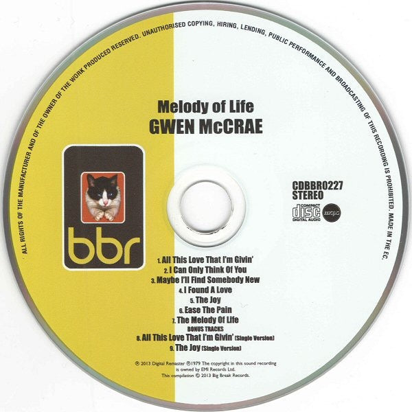 Image of Label Cover of CD - VG+/VG+ - GWEN MCCRAE, Melody Of Life (Big Break Records; CDBBR 0227, UK 2013 Reissue, Jewel Case), ,  - 3516484C