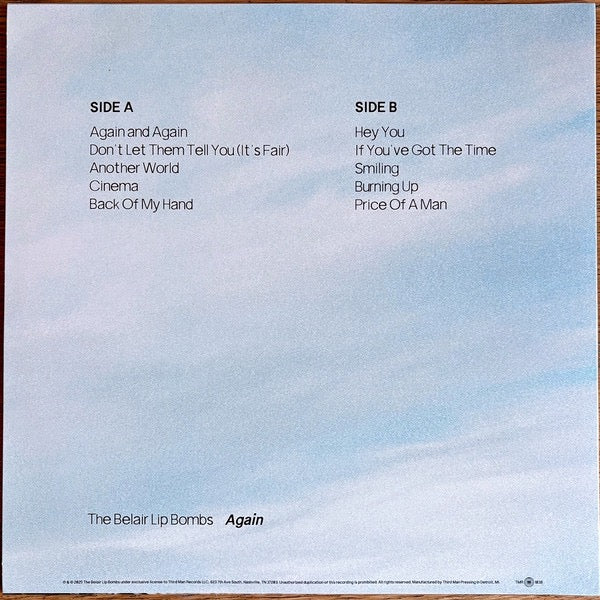 Image of Back Cover of LP - NEW/NEW - THE BELAIR LIP BOMBS, Again (Third Man Records; TMR-1038, UK & US 2025, Inner & Insert, Indie exclusive sky blue vinyl), ,  - 3556135S