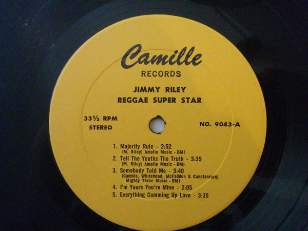 Image of Label Cover of LP - G+/VG - JIMMY RILEY, Reggae Super Star (Camille Records; LP-9043, US 1978, Pasteback Sleeve), Light marks only, plays fine. Sleeve has biro on back, spine is partially split.,  - 3516519C