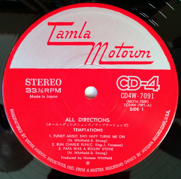 Image of Label Cover of LP - VG/VG+ - THE TEMPTATIONS, All Directions (Tamla Motown; CD4W-7091, Japan 1975 Reissue, Insert, Quadraphonic), Missing the OBI strip. ,  - 3526219E