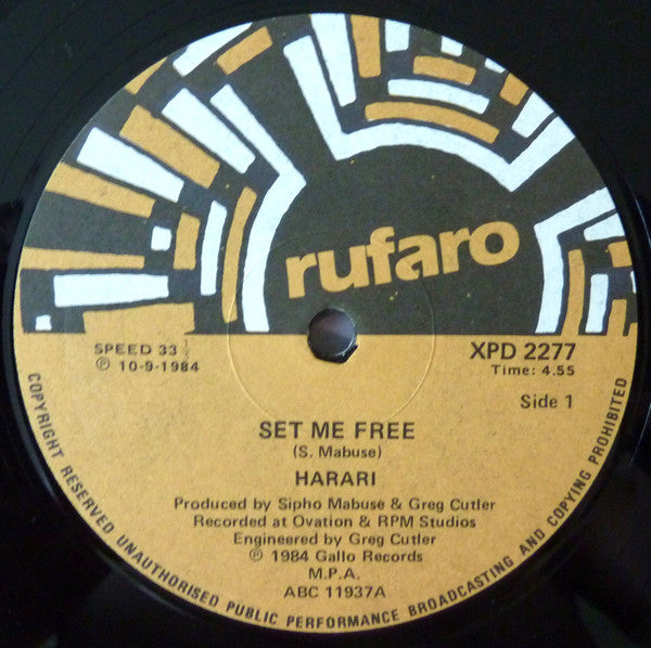 Image of Label Cover of 12" - VG/VG - HARARI, Set Me Free (Rufaro; XPD 2277, South Africa 1984, Picture Sleeve), ,  - 3526068E