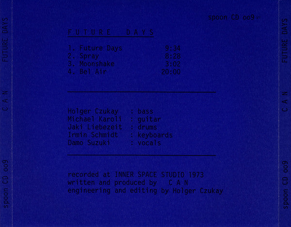Image of Back Cover of CD - VG+/VG+ - CAN, Future Days (Spoon Records; spoon CD 009, UK & Europe 1989, Jewel Case), ,  - 3536102E