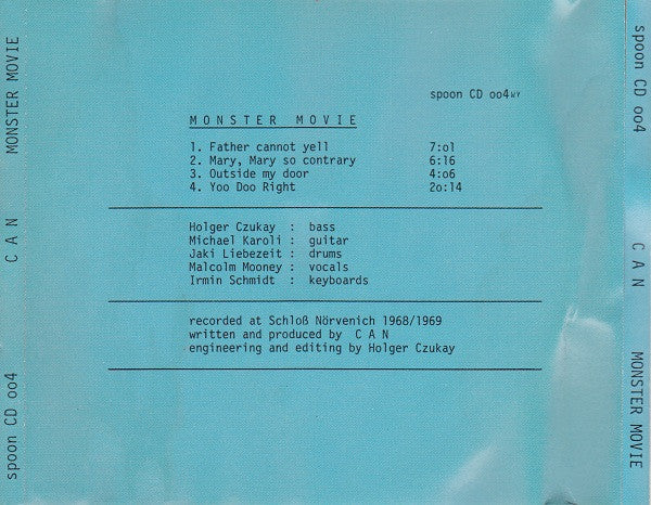 Image of Back Cover of CD - VG+/VG+ - THE CAN, Monster Movie (Spoon Records; spoon CD 004, Europe 1989, Jewel Case), ,  - 3536103E