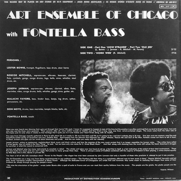 Image of Back Cover of LP - VG/VG - ART ENSEMBLE OF CHICAGO* WITH FONTELLA BASS, Art Ensemble Of Chicago With Fontella Bass (America Records; 30 AM 6117, France Reissue), Light marks only. Sleeve has very minor edge wear,  - 3526262E