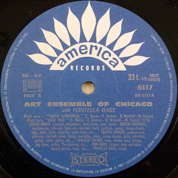 Image of Label Cover of LP - VG/VG - ART ENSEMBLE OF CHICAGO* WITH FONTELLA BASS, Art Ensemble Of Chicago With Fontella Bass (America Records; 30 AM 6117, France Reissue), Light marks only. Sleeve has very minor edge wear,  - 3526262E