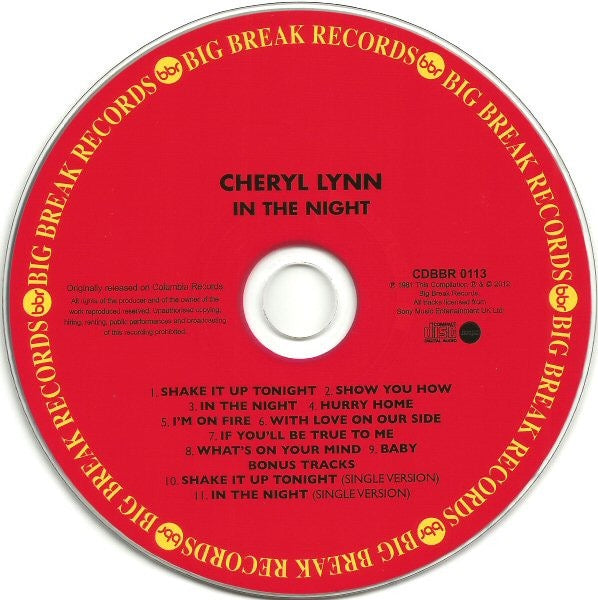 Image of Label Cover of CD - VG+/VG+ - CHERYL LYNN, In The Night (Big Break Records; CDBBR 0113, UK 2012 Reissue, Super Jewel case), ,  - 3516567C