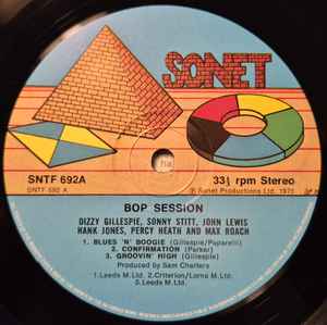 Image of Label Cover of LP - VG/VG+ - DIZZY GILLESPIE / SONNY STITT / JOHN LEWIS (2) / PERCY HEATH / MAX ROACH / HANK JONES, The Bop Session (Sonet; SNTF 692, UK & Europe 1975), Sleeve has very minor edge wear,  - 3526263E