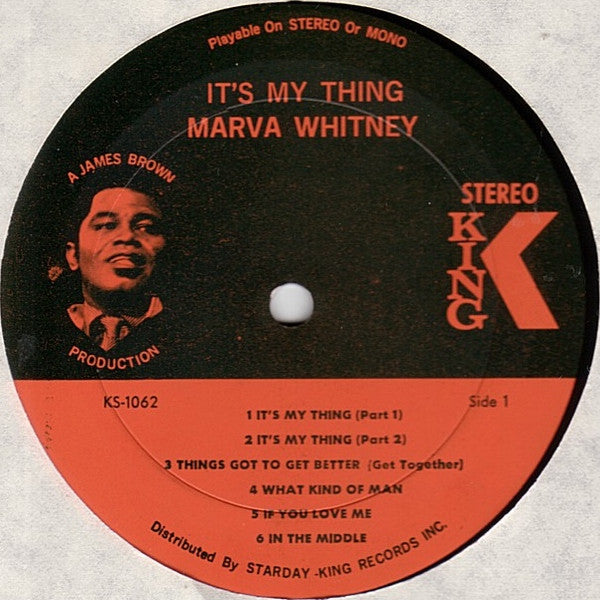 Image of Label Cover of LP - G+/VG - MARVA WHITNEY, It's My Thing (King Records; KSD 1062, US 1969, Picture Sleeve), Shelf wear to sleeve & WOS. Sticker residue & a 6 cm seem split.,  - 3526071E