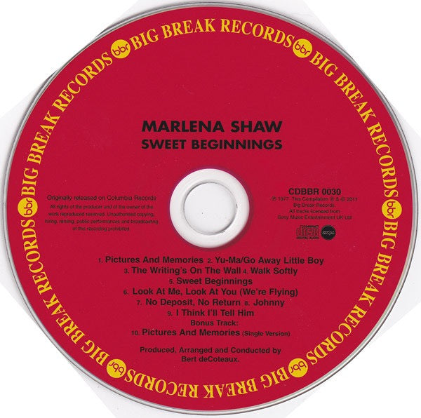 Image of Label Cover of CD - VG+/VG+ - MARLENA SHAW, Sweet Beginnings (Big Break Records; CDBBR 0030, UK 2011 Reissue, Super Jewel case), ,  - 3516568C