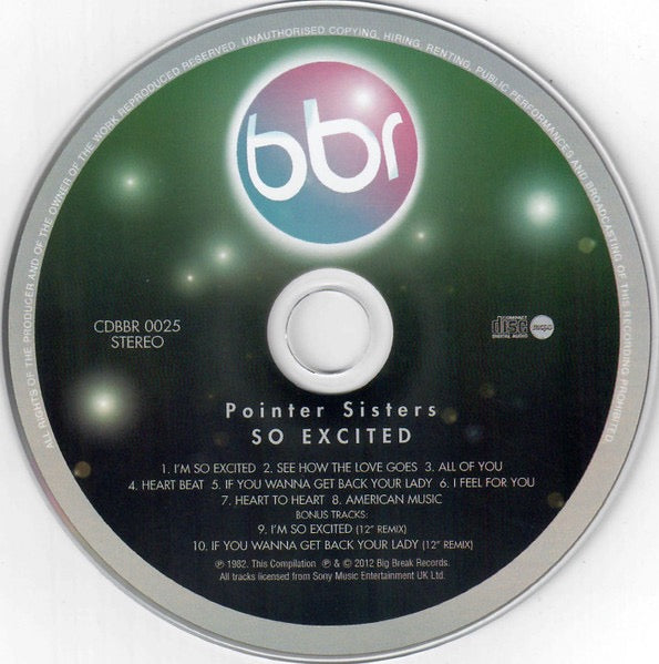 Image of Label Cover of CD - VG+/VG - POINTER SISTERS, So Excited! (Big Break Records; CDBBR 0025, UK 2010 Reissue, Super Jewel case), Has a Scratch But Plays Perfectly,  - 3516570C