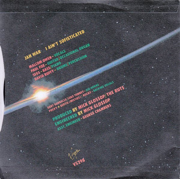 Image of Back Cover of 7" - VG/VG - RUTS*, Jah War (Virgin; VS 298, UK 1979, Picture Sleeve), Strong VG sleeve with minor edge wear. A few light unfeelable marks on disc.,  - 3556192S