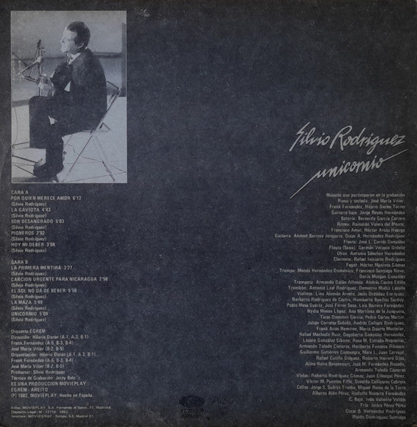 Image of Back Cover of LP - G+/VG - SILVIO RODR GUEZ, Unicornio - Edici n Urgente (Movieplay; 17.3295/8, Spain 1982), Seam on sleeve burst on spine. Light marks only,  - 3526269E