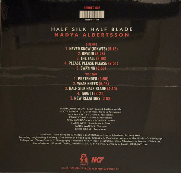 Image of Back Cover of LP - VG+/VG+ - NADYA ALBERTSSON, Half Silk Half Blade (Rebecca's Records; REBREC 005, UK 2025, Limited Edition of 500), ,  - 3526292E