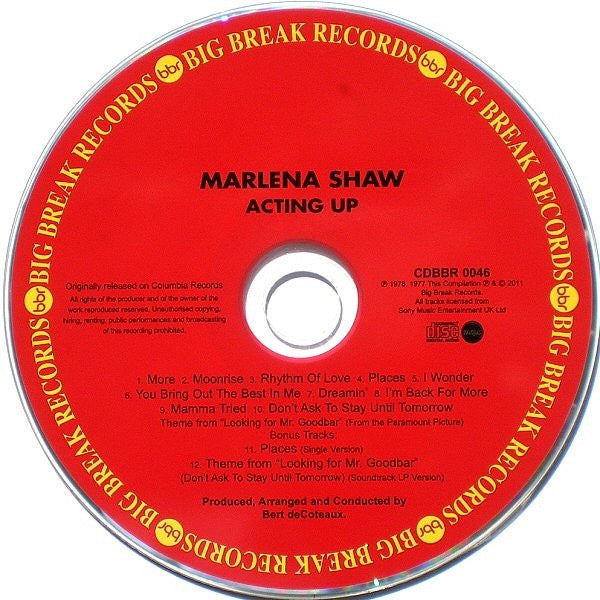 Image of Label Cover of CD - VG+/VG+ - MARLENA SHAW, Acting Up (Big Break Records; CDBBR 0046, UK 2011 Reissue, Super Jewel case), ,  - 3516576C