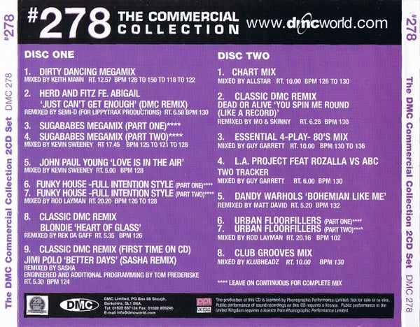 Image of Back Cover of 2xCD - VG+/VG+ - VARIOUS, Commercial Collection 278 (DMC; DMC 278, UK 2006, Double CD Case), ,  - 516609C