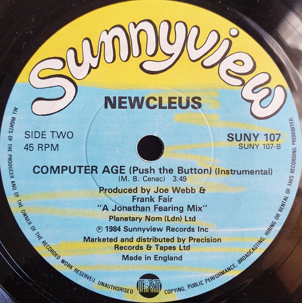 Image of Back Cover of 7" - /VG - NEWCLEUS, Computer Age (Push The Button) (Sunnyview; SUNY 107, UK 1984), Lightest of marks.,  - 3556264S