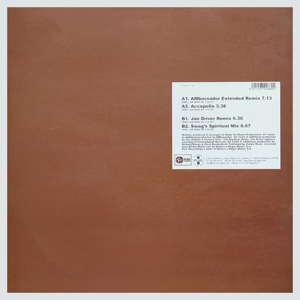 Image of Back Cover of 12" - VG/G+ - BLAZE, My Beat (Remixes) (Plus Recordings; PLMX11 M, Spain 2001), Lots of hairlines.,  - 3516623C