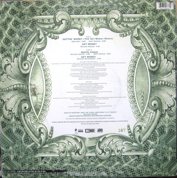 Image of Back Cover of 12" - EX/VG+ - JUNIOR M.A.F.I.A., Gettin' Money (The Get Money Remix) / White Chalk (Big Beat; 0-95668, US 1996, Picture sleeve), Marker pen highlighted tracks on label. Sleeve in shrinkwrap (opened).,  - 3546316S