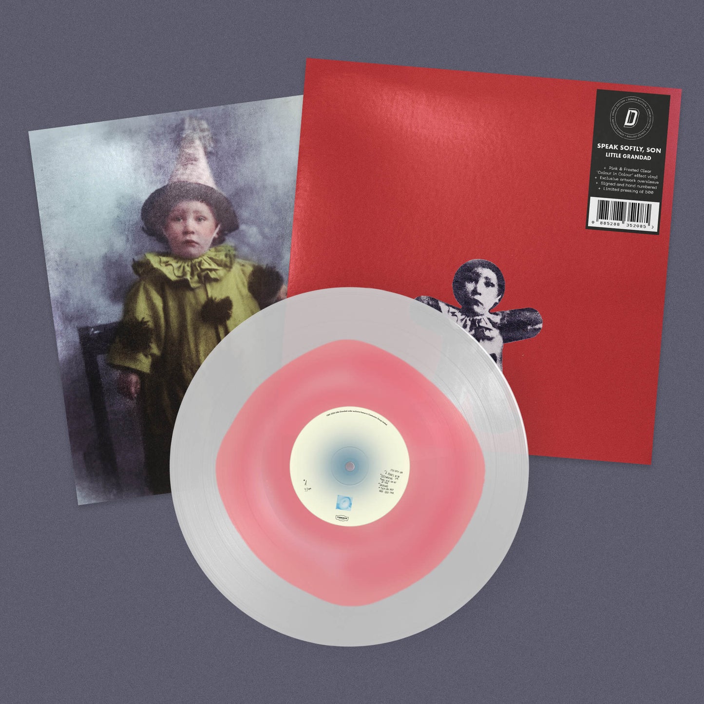 Image of Front Cover of LP - NEW/NEW - LITTLE GRANDAD, Speak Softly, Son - Dinked Edition (Communion; COMM757, UK 2027, Dinked Edition 438 - Pink & Frosted Clear 'Colour In Colour' Effect Vinyl; Exclusive Artwork Oversleeve; Signed And Hand Numbered; Limited To 500), , Produced By Kev Jones (Wunderhorse), Speak Softly, Son Is The Hotly Tipped Debut Album From Little Grandad. Their Songs Draw On Rust-Belt Americana, Brooklyn-Informed Slacker-Rock And Warm, Ramshackle British Indie Guitar Rock. - 9412288C