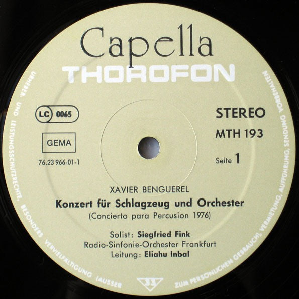 Image of Label Cover of LP - VG+/VG - BENGUEREL, SOLER, Drums + Orchestra: Concierto / Requiem (Thorofon; MTH 193, Germany , Gatefold), Light marks only,  - 3516667C