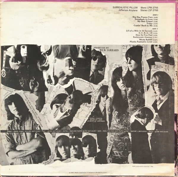 Image of Back Cover of LP - G+/G+ - JEFFERSON AIRPLANE, Surrealistic Pillow (RCA Victor; LSP-3766, US 1971, Stereo, H in runouts), Side one closer to VG.  Staining and light water damage to sleeve. ,  - 3526306E