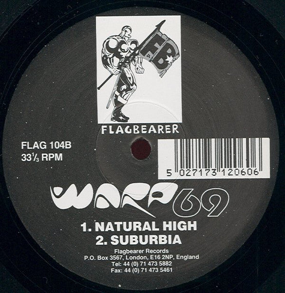 Image of Back Cover of 12" EP - /G+ - WARP 69, Natural High (Flagbearer Records; FLAG 104, UK 1994), Lots of marks either side, plays well above grade. Strong G+, A Natural High (Global Communications Remix)B1 Natural HighB2 Suburbia - 3546349S