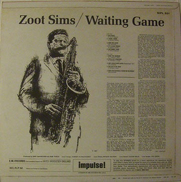 Image of Back Cover of LP - VG+/VG+ - ZOOT SIMS, Waiting Game (Impulse!; SIPL 501, UK 1968, Laminated Flipback Sleeve), One small scrape to sleeve.,  - 3516707C
