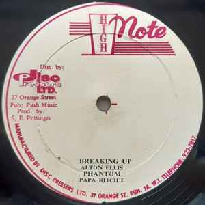 Image of Back Cover of 12" - G+/G+ - ALTON ELLIS / PAPA RITCHIE / THE SUPERSONICS, Breaking Up / Phantom / Breaking Up Dub (High Note; none, Jamaica 1979, Company Sleeve), Light marks & pressing dents.Record shop stamp & WOL (both sides).,  - 3546331S