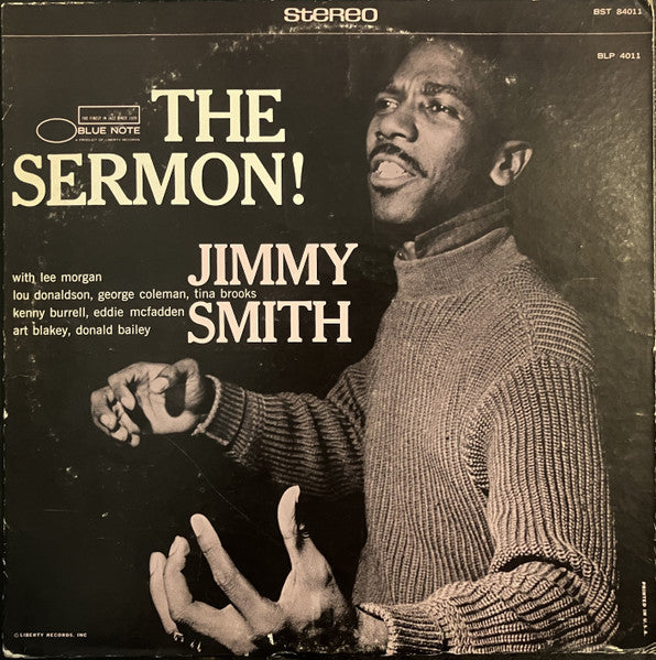Image of Front Cover of LP - VG/VG - JIMMY SMITH, The Sermon! (Blue Note; BST 84011, US 1973 Reissue, Pasteback Sleeve, Black B labels), Slight label layout variation but unable to find exact match,  - 3546289S