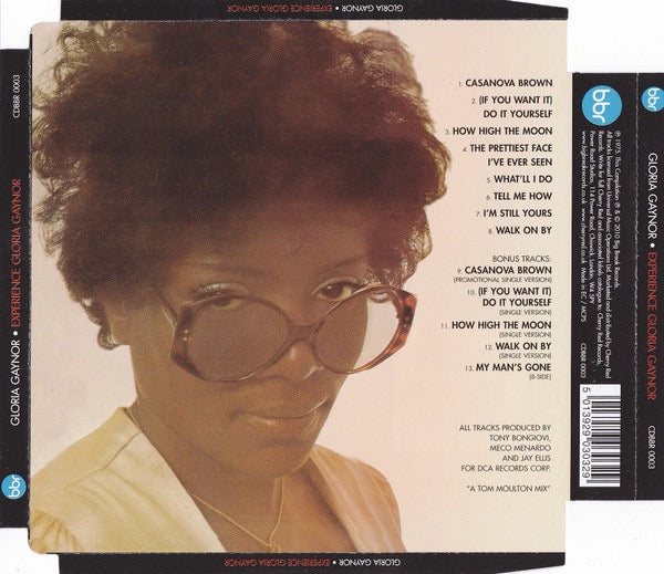 Image of Back Cover of CD - VG+/VG+ - GLORIA GAYNOR, Experience Gloria Gaynor (Big Break Records; CDBBR 0003, UK 2010 Reissue, Super Jewel case), ,  - 3616003C