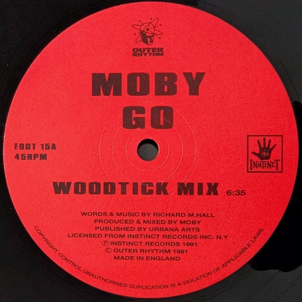 Image of Label Cover of 12" - G+/G+ - MOBY, Go (Outer Rhythm; FOOT 15, UK 1991, Picture Sleeve), Lots of light hairlines. Sleeve is worn and particularly frayed at opening.,  - 3616015C