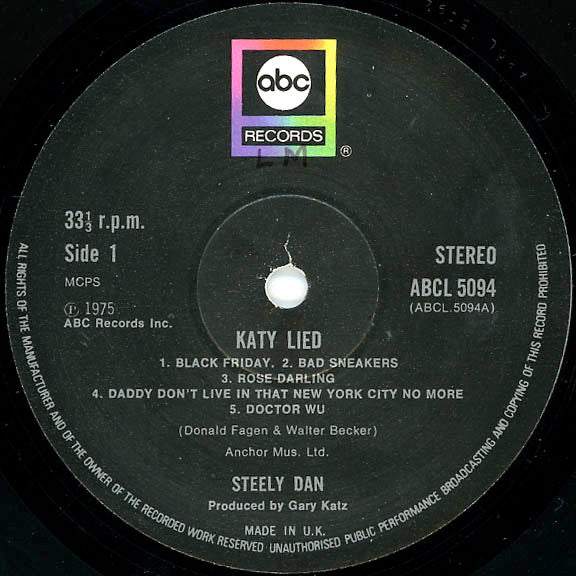 Image of Label Cover of LP - G+/VG+ - STEELY DAN, Katy Lied (ABC Black label; ABCL 5094, UK 1975, Star on Rear Sleeve, No Inner, Stereo), Couple deep creases on front cover as well as a small sticker tear.,  - 3646054S