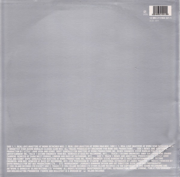 Image of Back Cover of 12" - VG+/VG+ - DRIZABONE, Real Love (4th & Broadway; 12 BRX 311, UK & Europe 1995, Picture Sleeve), Light storage marks only.,  - 3616020C
