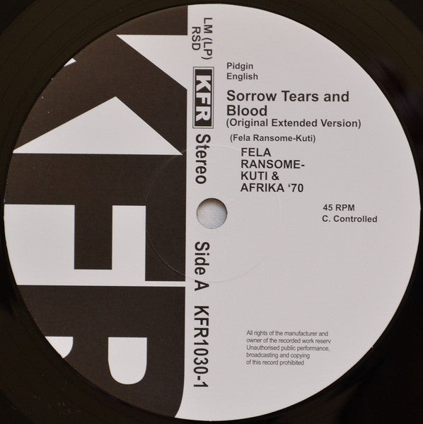 Image of Label Cover of LP - VG+/VG - FELA KUTI & AFRIKA 70, Sorrow Tears and Blood (Knitting Factory; KFR1030-1, UK 2013, Picture Sleeve, RSD 2013), Strong VG, only a handful of light hairlines,  - 3526318E