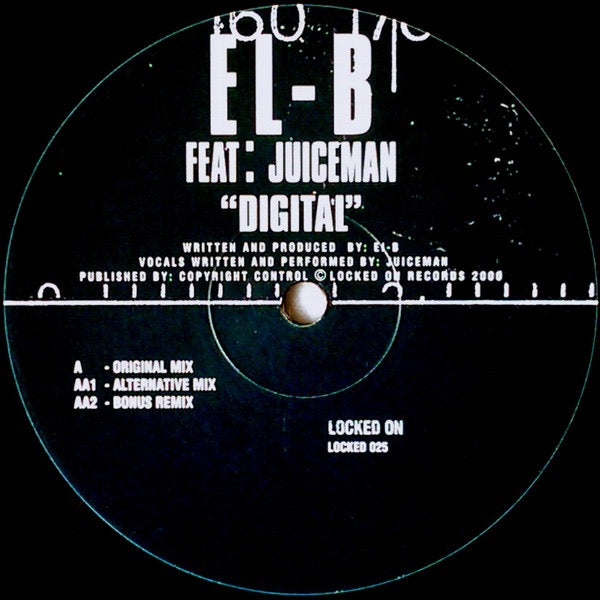 Image of Back Cover of 12" - G+/G+ - EL-B FEAT: JUICEMAN, Digital (Locked On; LOCKED 025, UK 2000, Stickered Company Sleeve), Sleeve is frayed and worn with a split spine. ,  - 3616023C