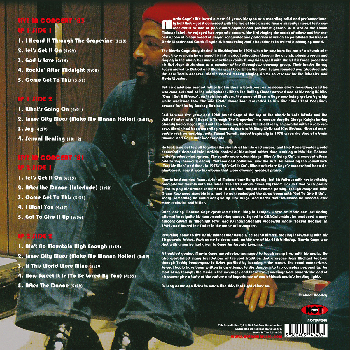 Image of Back Cover of 2xLP - VG+/EX - MARVIN GAYE, Let's Get It On: Live (Not Now Music; NOT2LP248 , Europe 2017, Gatefold, Red Vinyl), ,  - 3526321E