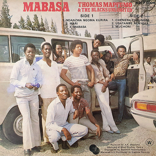 Image of Back Cover of LP - G+/VG - THOMAS MAPFUMO & THE BLACKS UNLIMITED, Mabasa (Afro Soul; ASLP 5004, Zimbabwe 1983, Picture Sleeve), First pressing. Strong VG, only a couple of v small marks to disc. Sleeve has some edge wear and has been taped along bottom spine.,  - 3526322E