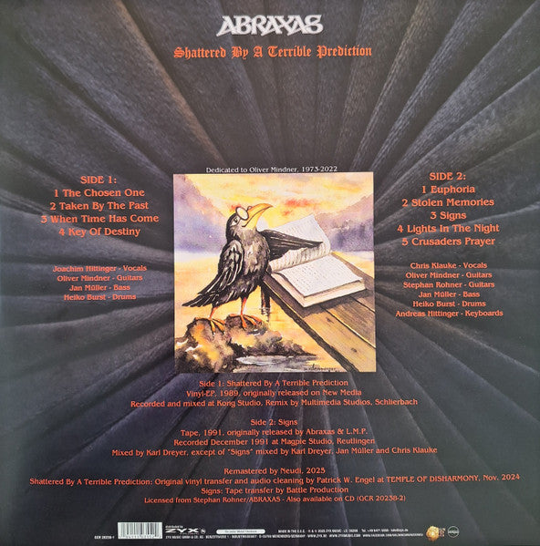 Image of Back Cover of LP - EX/EX - ABRAXAS, Shattered By A Terrible Prediction / Signs (Golden Core; GCR 20238-1, Germany 2025, Insert, Side A has the 1989 EP, side B has the 1991 "Signs" demo), Opened Instore, Still In Shrinkwrap,  - 3646013S