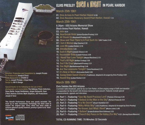 Image of Back Cover of CD - VG+/VG+ - ELVIS PRESLEY, Such A Night In Pearl Harbor (Memphis Recording Service; MRS30025361, Europe 2012, Book Sleeve), ,  - 3616040C