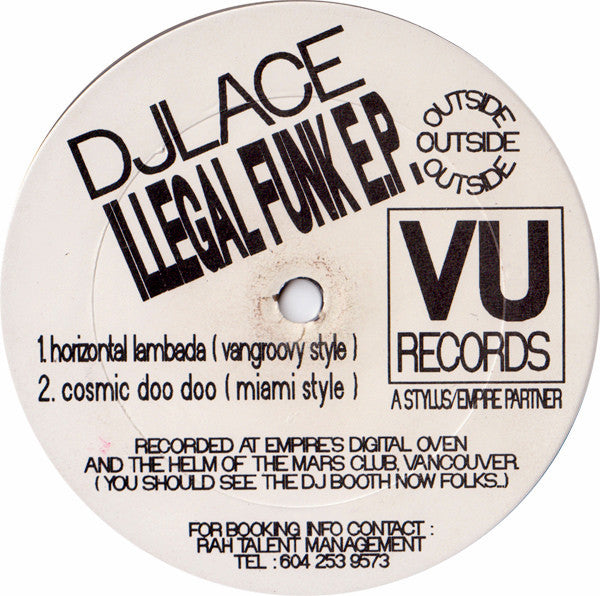Image of Back Cover of 12" - /VG - DJ LACE, Illegal Funk E.P. (VU Records; VU 1, Canada 1995), ,  - 3646038S