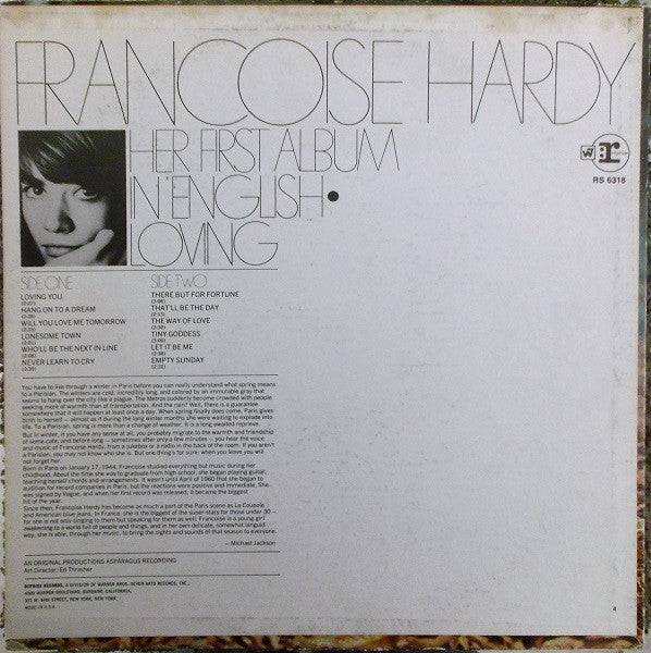 Image of Back Cover of LP - VG/VG - FRANCOISE HARDY, Loving (Reprise Records; RS 6318, US 1968), ,  - 3626035E