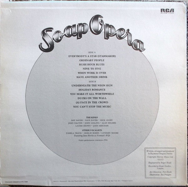 Image of Back Cover of LP - VG/VG+ - THE KINKS, Soap Opera (RCA; AYL1-3750, US 1980 Reissue), ,  - 3626038E