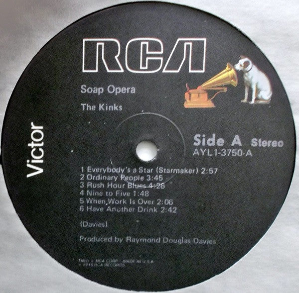 Image of Label Cover of LP - VG/VG+ - THE KINKS, Soap Opera (RCA; AYL1-3750, US 1980 Reissue), ,  - 3626038E