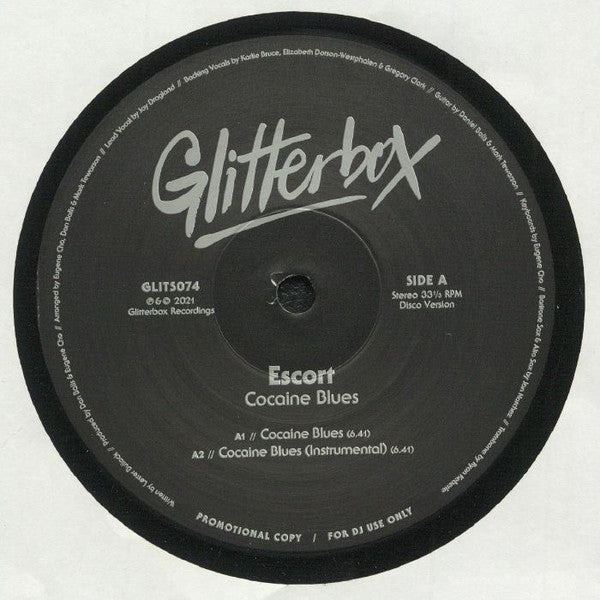 Image of Front Cover of 12" - VG+/VG+ - ESCORT, Cocaine Blues (Glitterbox; GLITS074, UK 2021 Reissue, Promo, Company Sleeve), , A1 Cocaine BluesA2 Cocaine Blues (Instrumental)AA Cocaine Blues (Greg Wilson Remix) - 3626011E