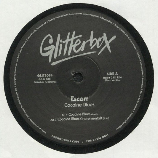 Image of Front Cover of 12" - VG+/VG+ - ESCORT, Cocaine Blues (Glitterbox; GLITS074, UK 2021 Reissue, Promo, Company Sleeve), , A1 Cocaine BluesA2 Cocaine Blues (Instrumental)AA Cocaine Blues (Greg Wilson Remix) - 3626011E