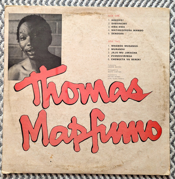 Image of Back Cover of LP - G+/VG - THOMAS MAPFUMO & THE ACID BAND, Hokoyo! (Afro Soul; ASLP 5000, Rhodesia 1978, Picture Sleeve, Company Inner), Some very light fogging / blotches, causing occasional light crackle in sections, but generally a really nice copy. Sleeve shows some general ageing, and has small tear, Afro Soul labels, but back cover is Beat City variant (pictured), rather than version that appears on Discogs.Some very light fogging / blotches, causing occasional light crackle in sections, but