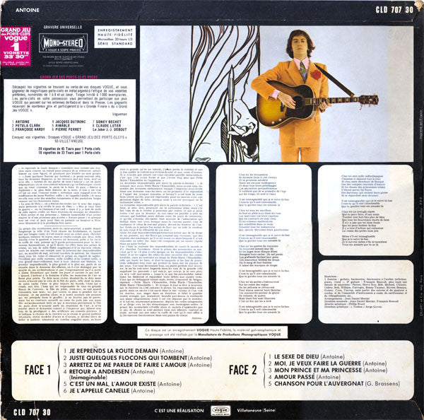 Image of Back Cover of LP - VG+/VG - ANTOINE, Je Reprends La Route Demain (Disques Vogue; CLD 707 30, France 1967), Strong VG,  - 3626107E